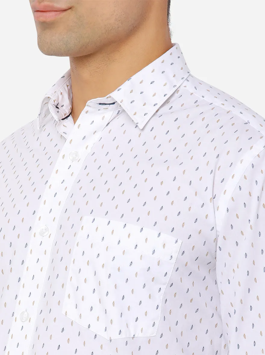 Bright White Printed Slim Fit Casual Shirt | JadeBlue