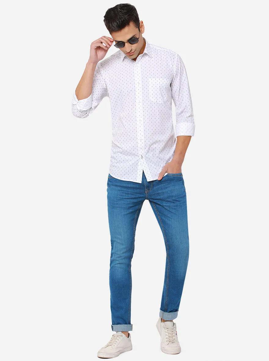 Bright White Printed Slim Fit Casual Shirt | JadeBlue