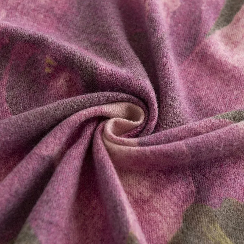 Buddha Stones Tibetan Shawl Artistic Style Hibiscus Syriacus Print Fall Winter Cozy Warm Scarf Wrap