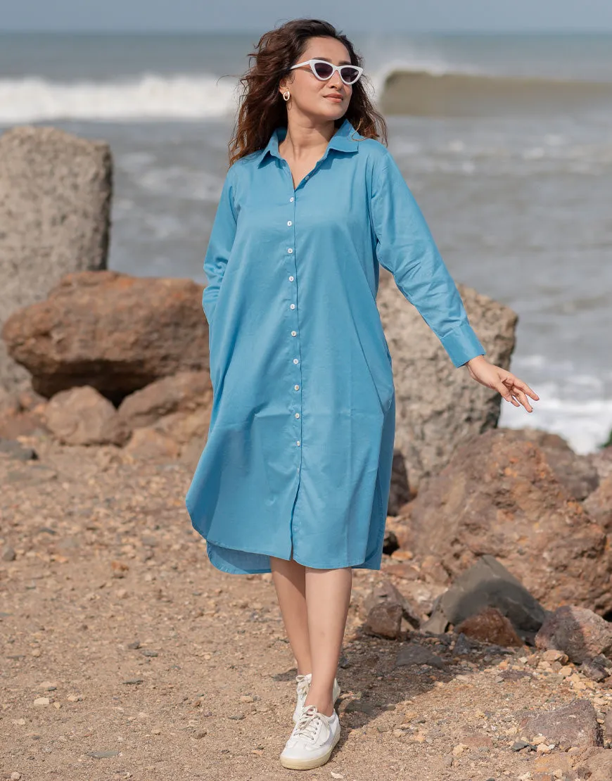 Calm blue Shirt Dress