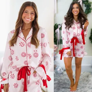 Candy Cane Pink Christmas Pajama Top