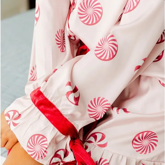 Candy Cane Pink Christmas Pajama Top