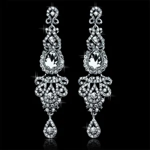 Chandelier Crystal White K Plated Earrings