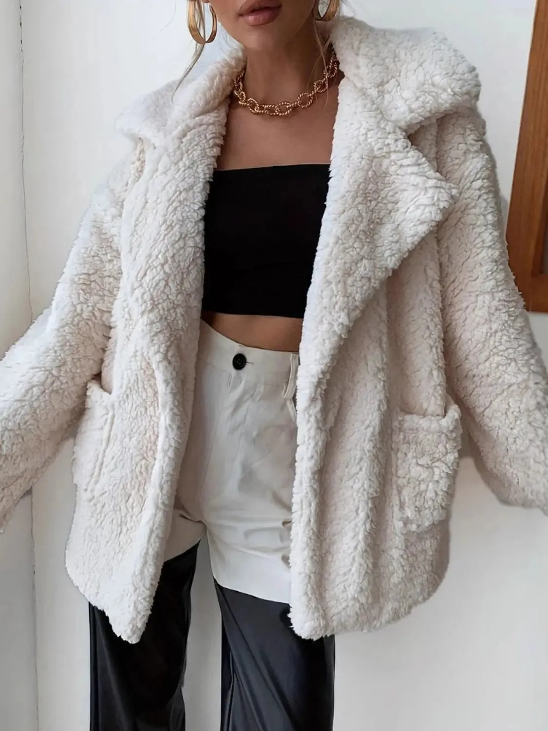 'Chara' Fleece Faux Fur Open Coat