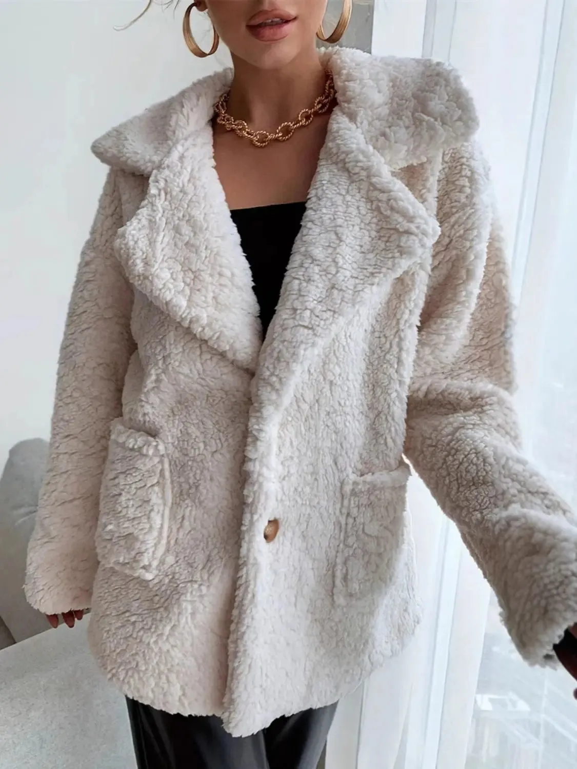 'Chara' Fleece Faux Fur Open Coat