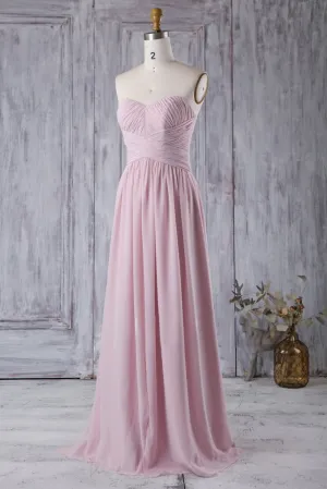 Chiffon Pleated Strapless Pink Bridesmaids Dress Backless