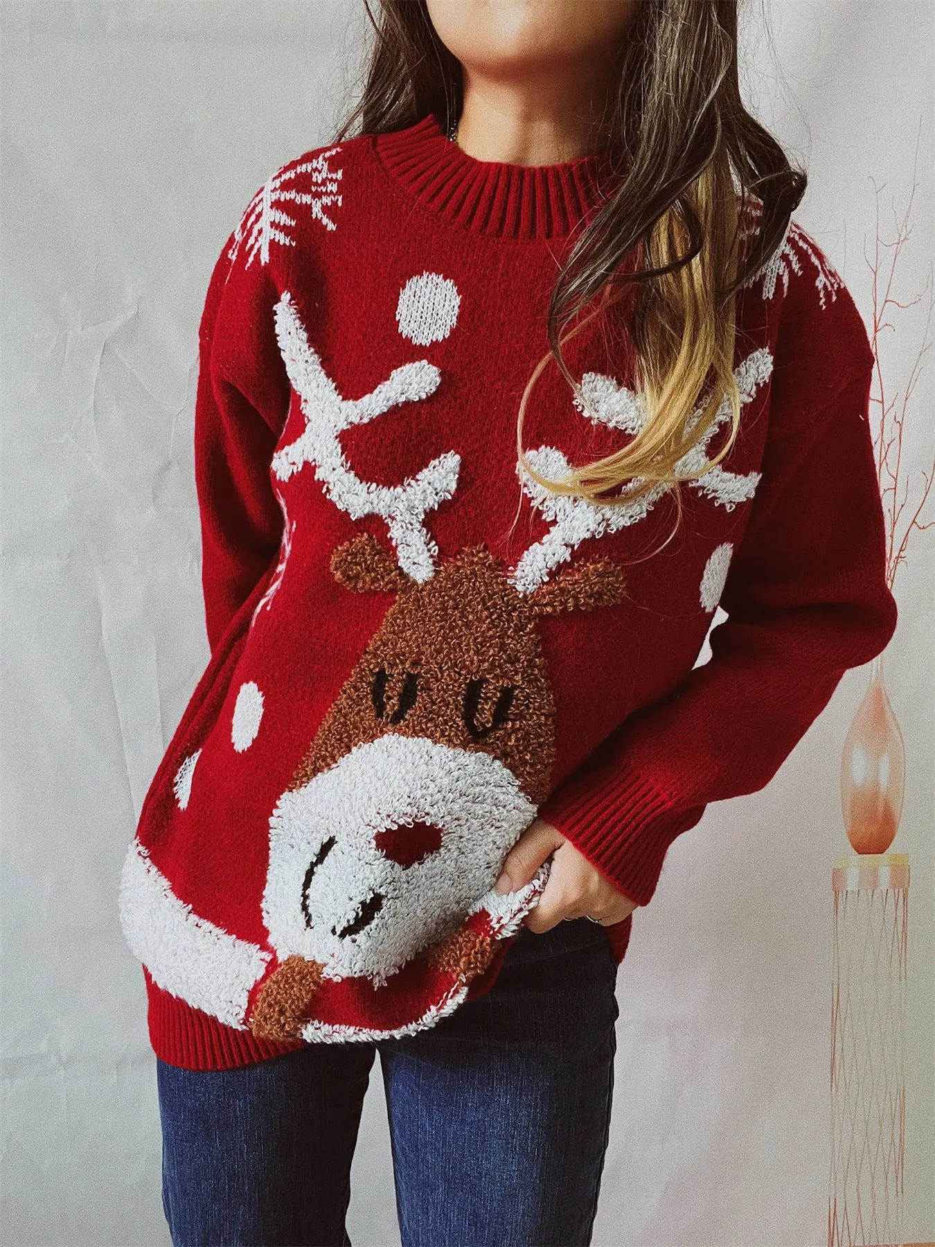 Christmas Crewneck Casual Stretchy Knitted Sweater