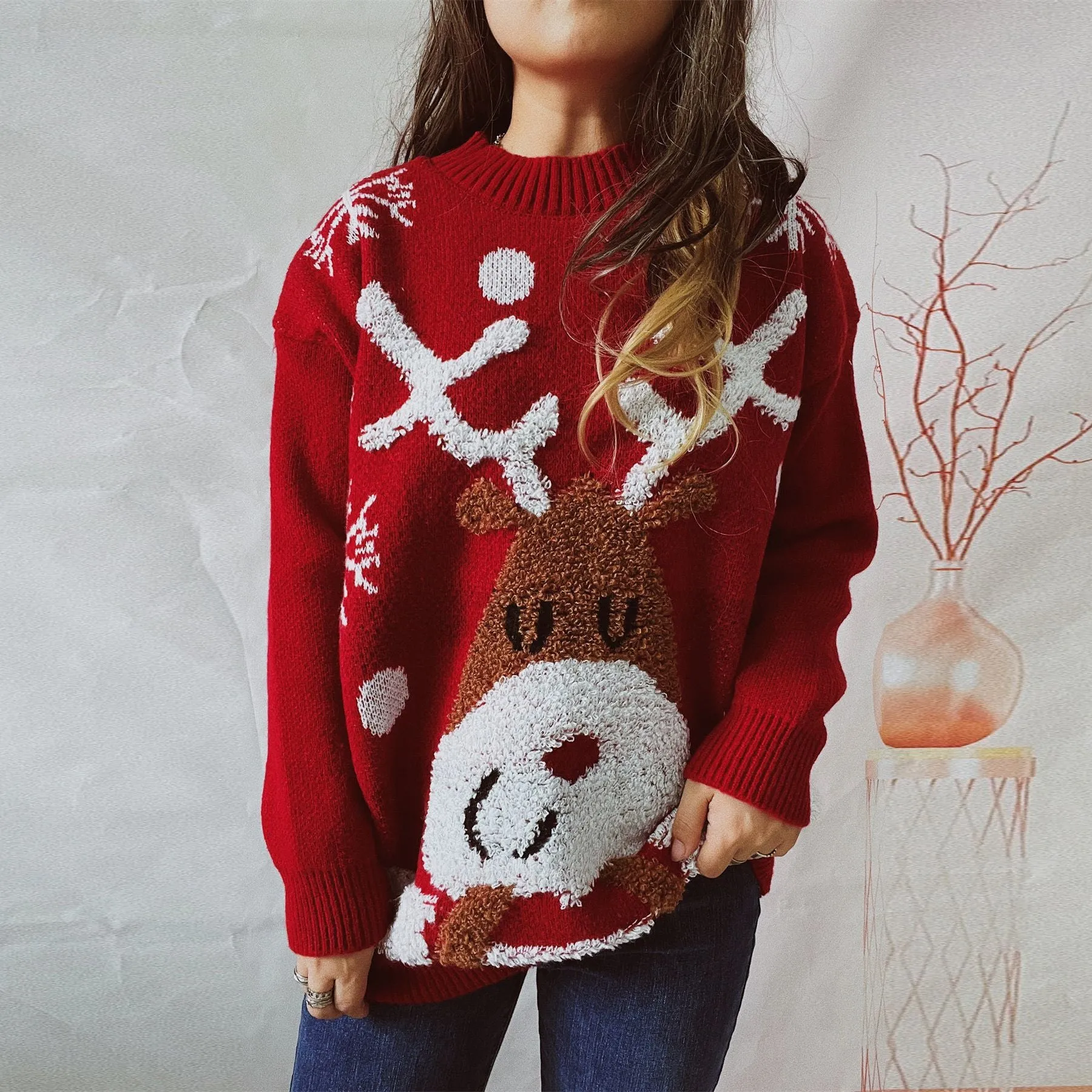 Christmas Crewneck Casual Stretchy Knitted Sweater