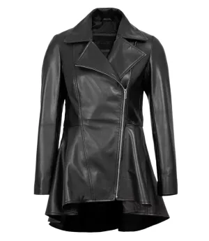 Clarissa Womens Black Asymmetrical Peplum Leather Jacket