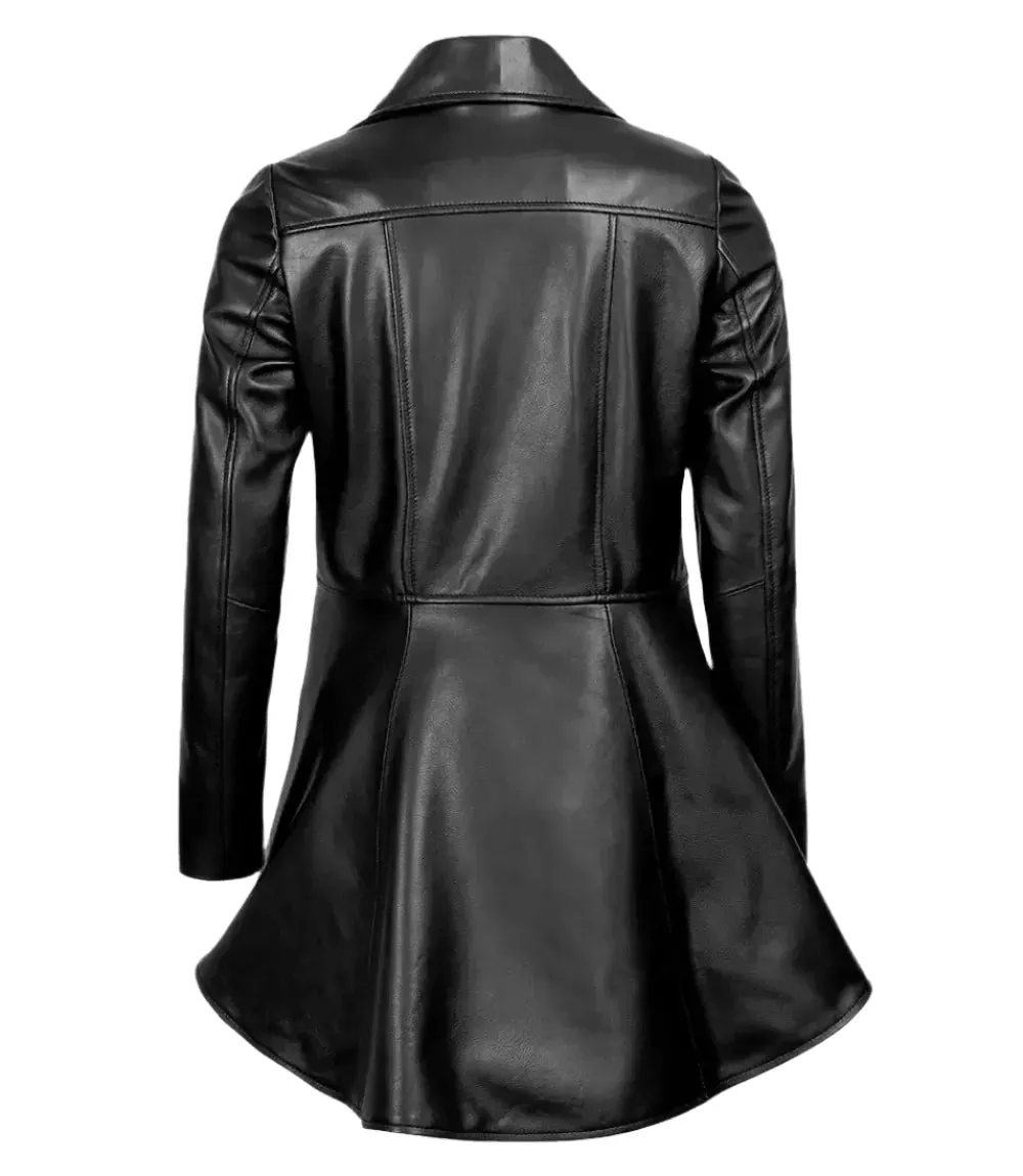 Clarissa Womens Black Asymmetrical Peplum Leather Jacket
