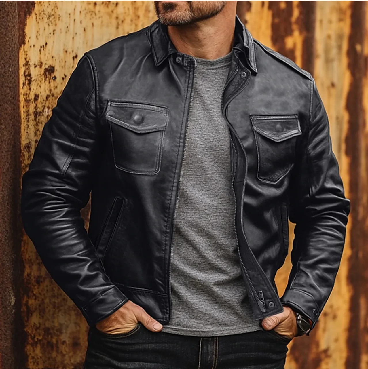 Classic Leather Biker Jacket for Men