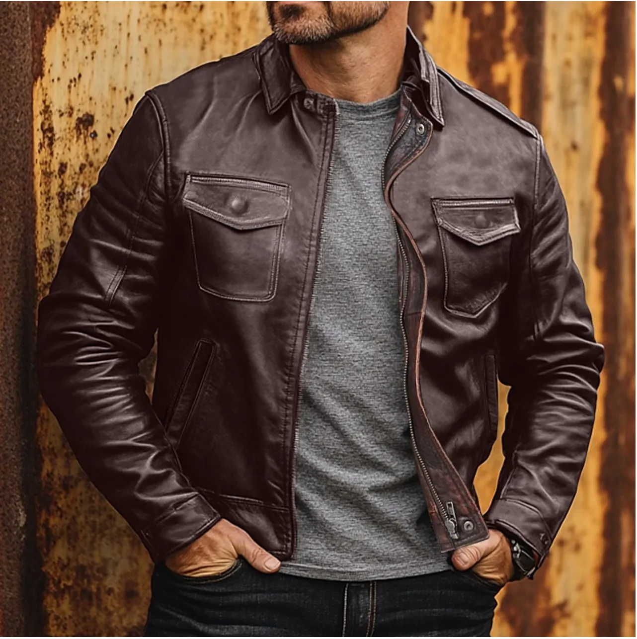 Classic Leather Biker Jacket for Men