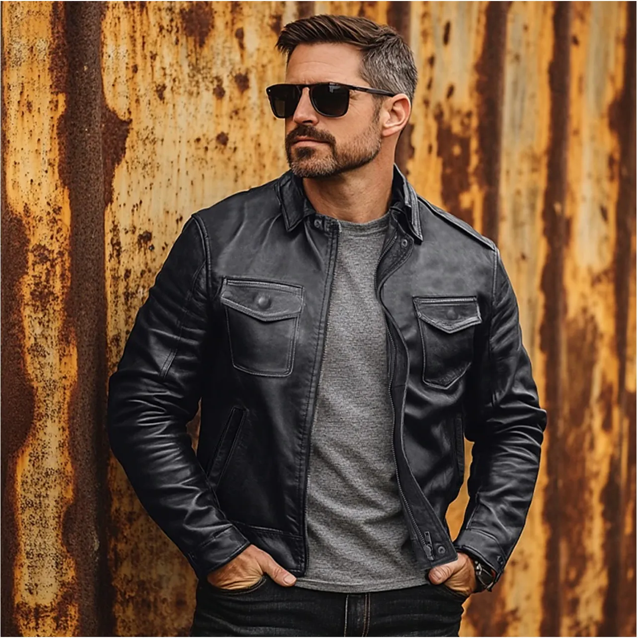 Classic Leather Biker Jacket for Men