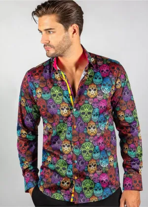 Claudio Lugli Mens Bright Skulls Shirt Black