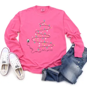 Comfort Colors Long Sleeved Pink Let's Get Lit Tee -  Adult Sizes - Christmas Shirt