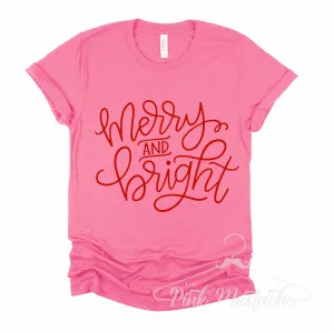Comfort Colors or Bella Canvas  Pink Merry and Bright Christmas Tees / Cute Mommy and Me - Family Christmas Tees
