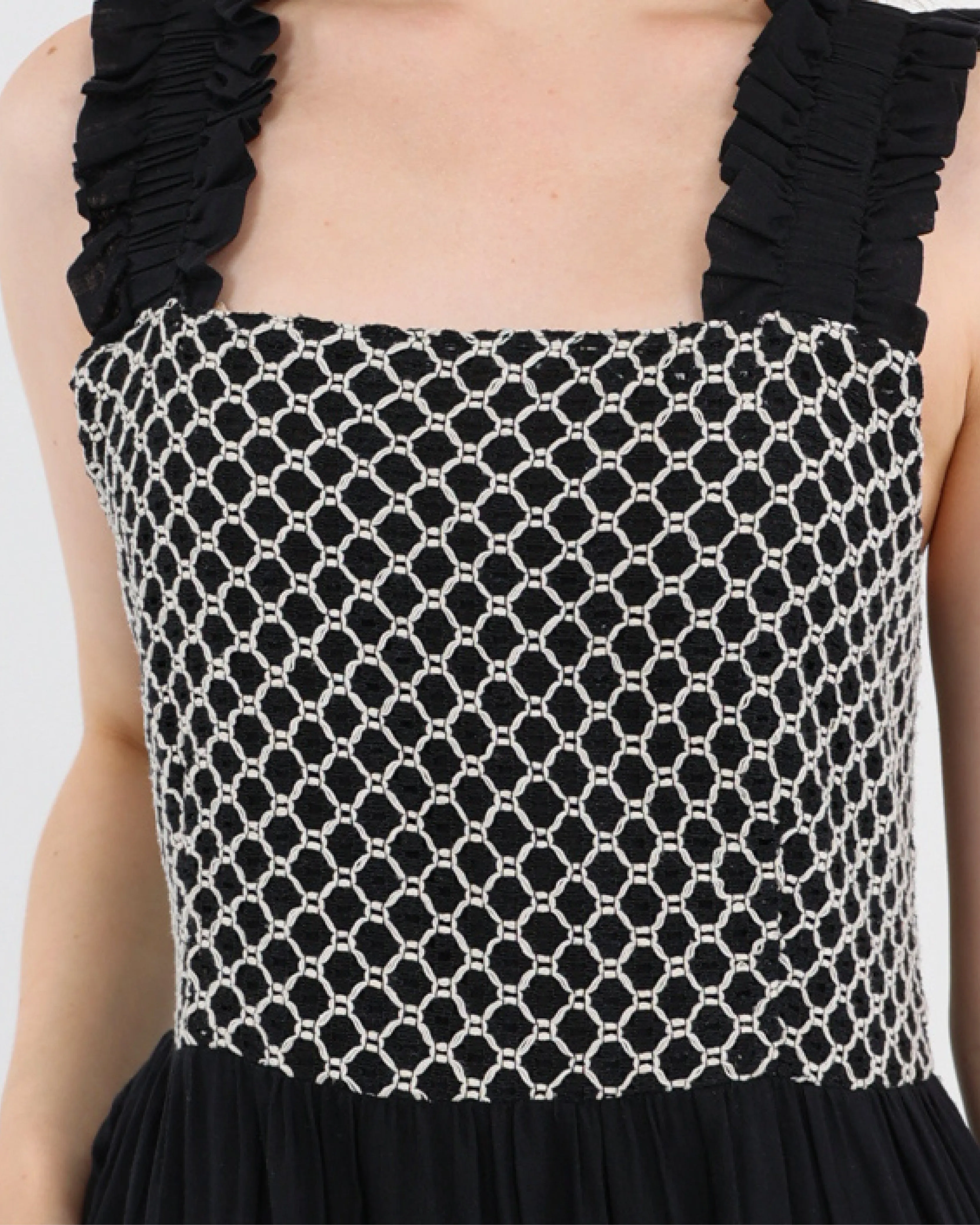 Cotton Tiered Crochet Inset Maxi Dress