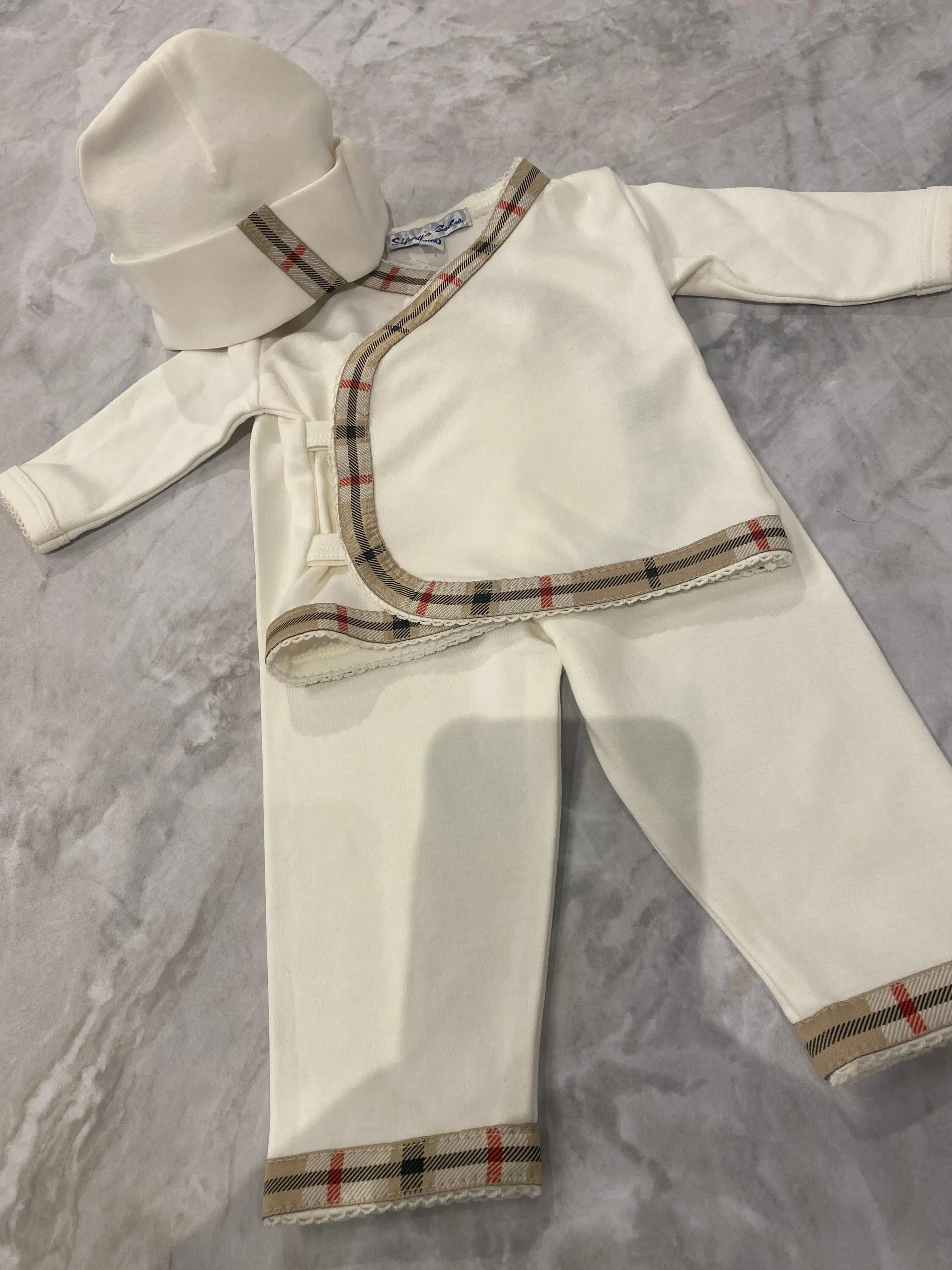 Cream 3 Piece Set with Check Trim