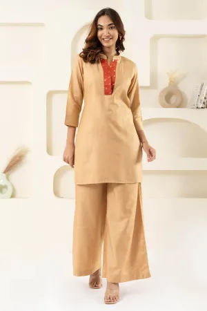 Cream Bhagalpur Silk Co-ord Set