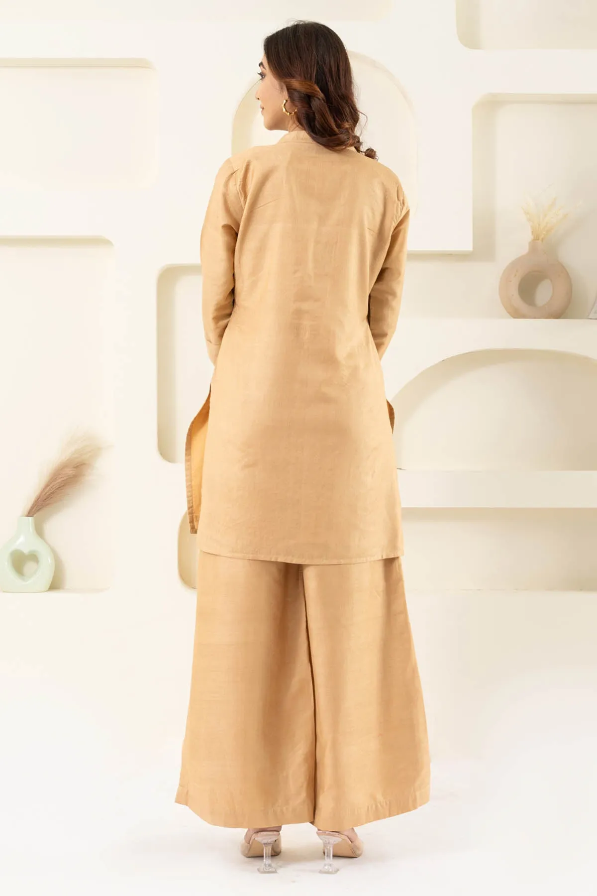Cream Bhagalpur Silk Co-ord Set