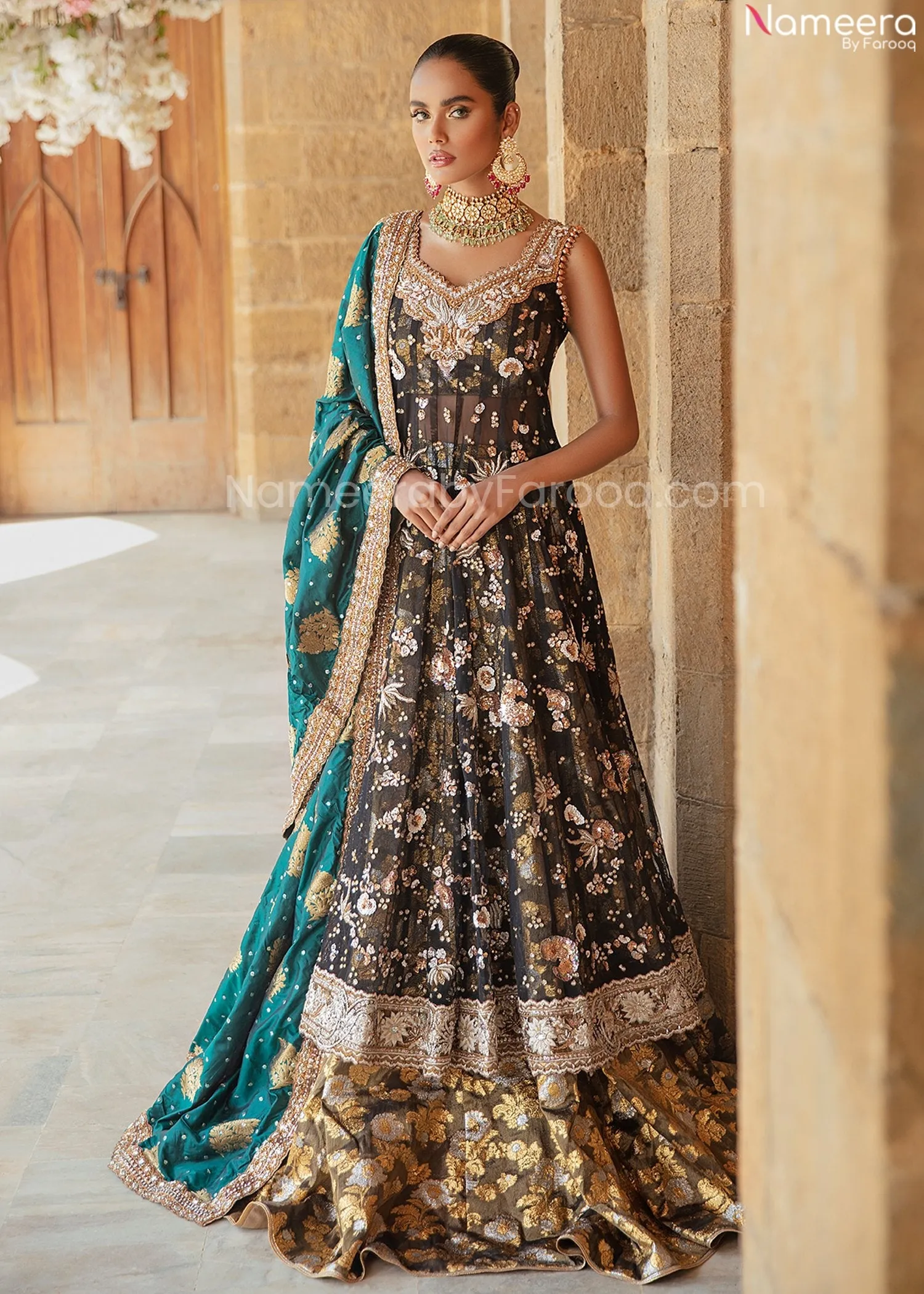 Designer Bridal Pakistani Black Pishwas Lehenga #BN969