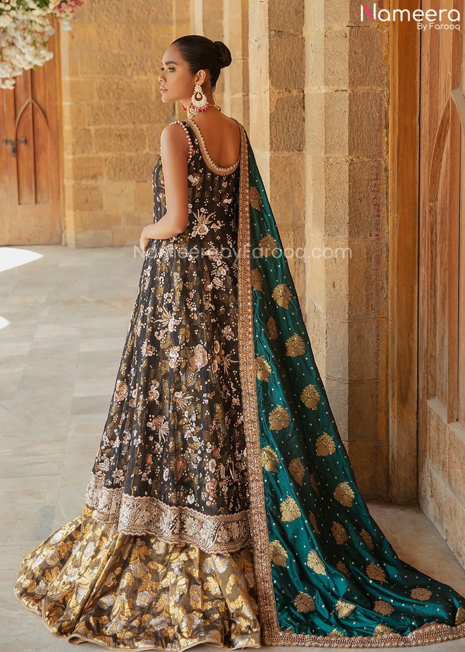 Designer Bridal Pakistani Black Pishwas Lehenga #BN969