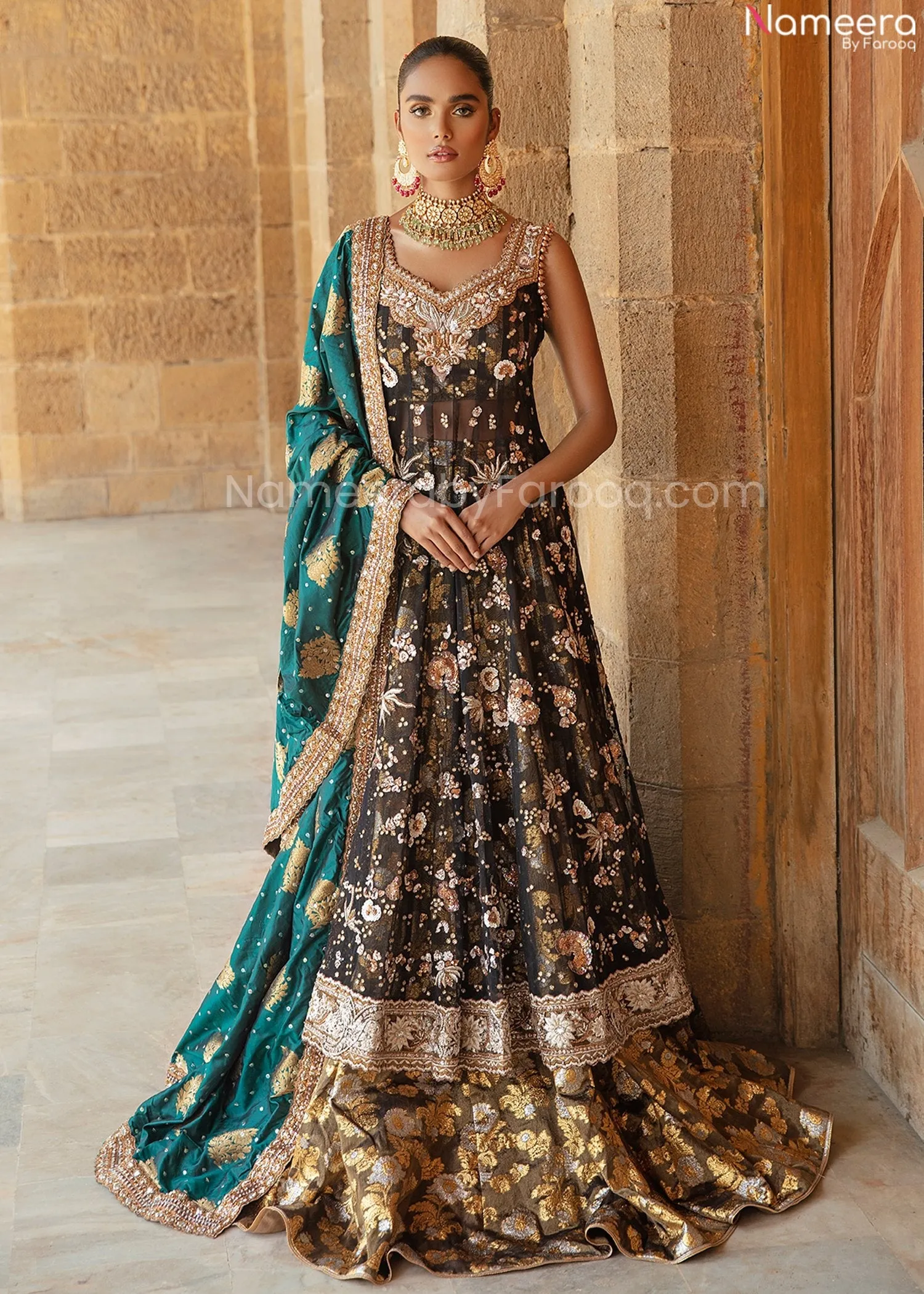 Designer Bridal Pakistani Black Pishwas Lehenga #BN969