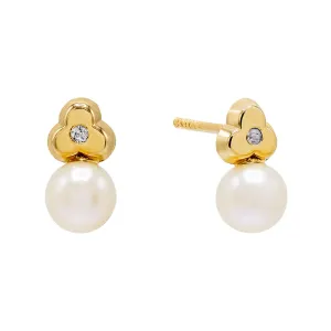 Diamond Pearl Flower Stud Earring 14K