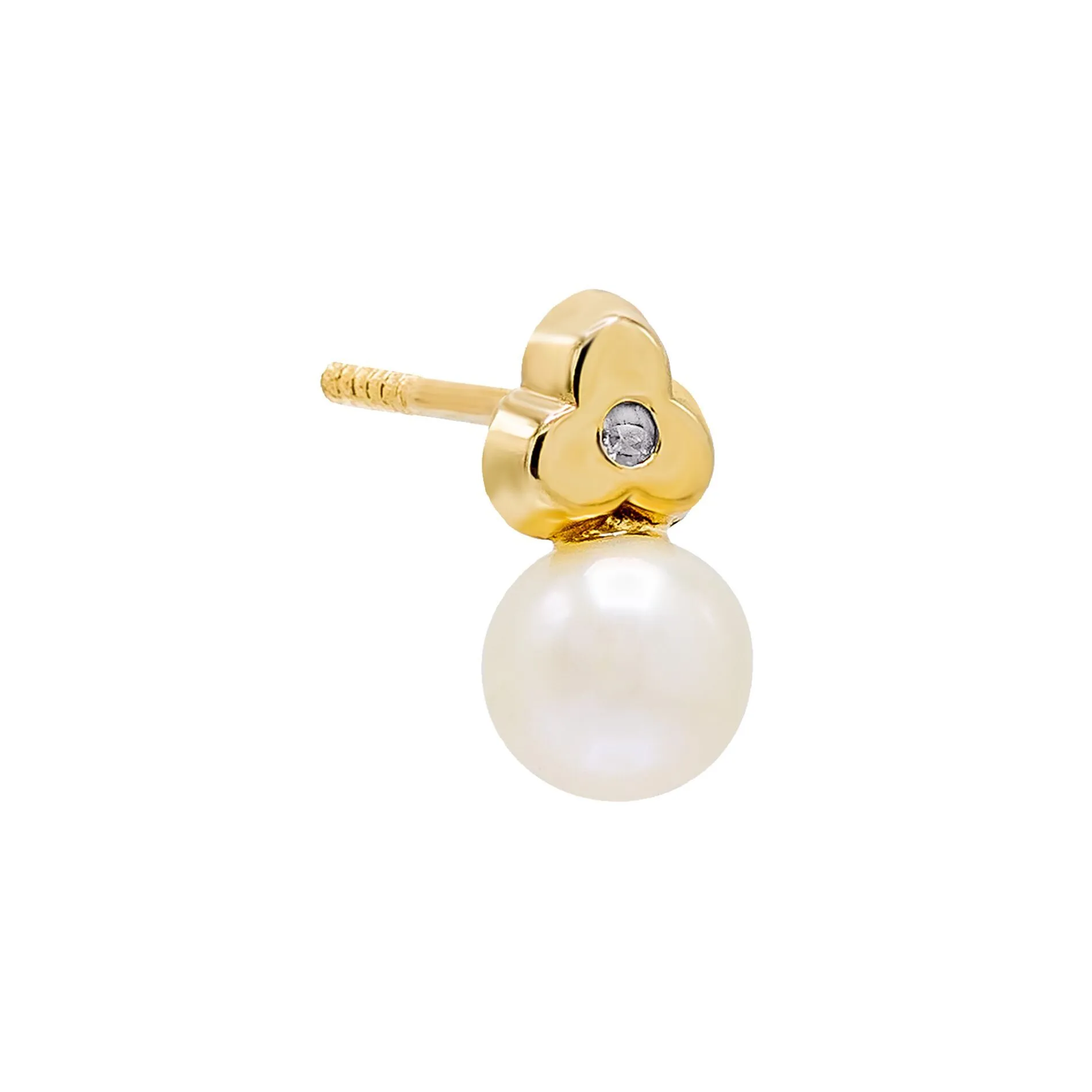 Diamond Pearl Flower Stud Earring 14K