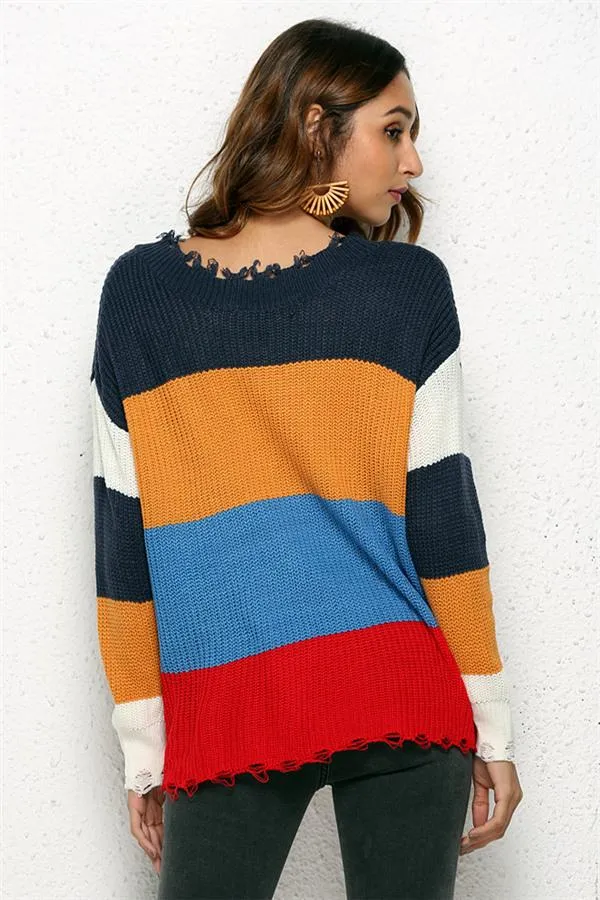 Distressed Versatile Sweater - Light Blue