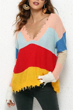 Distressed Versatile Sweater - Light Blue