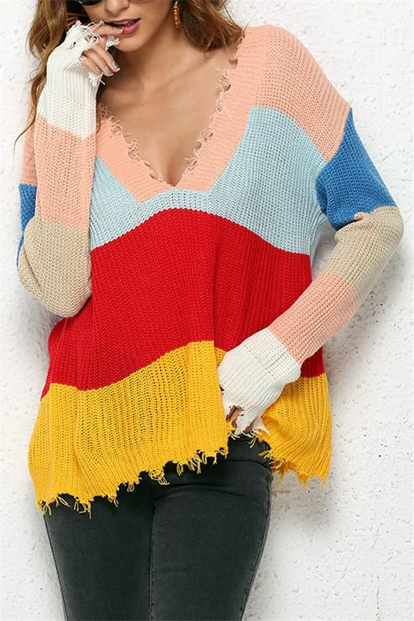 Distressed Versatile Sweater - Light Blue