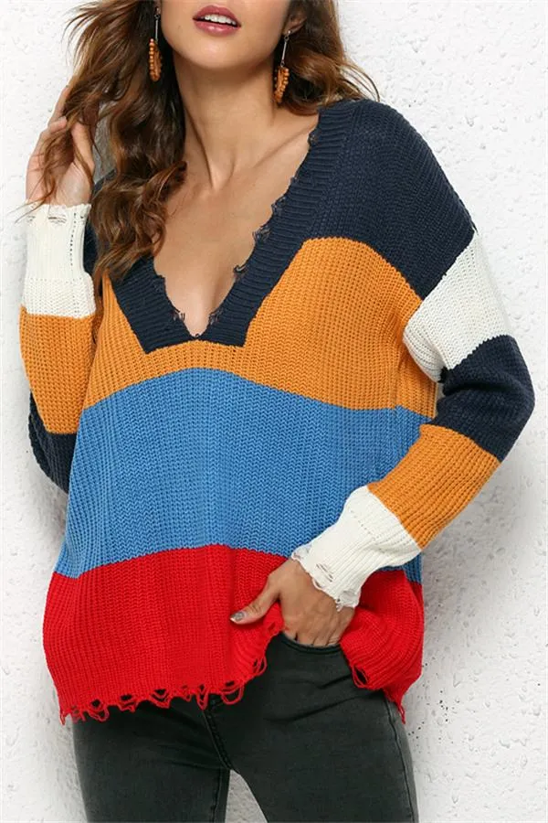 Distressed Versatile Sweater - Light Blue