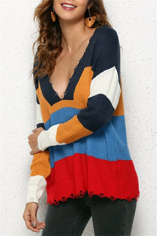Distressed Versatile Sweater - Light Blue
