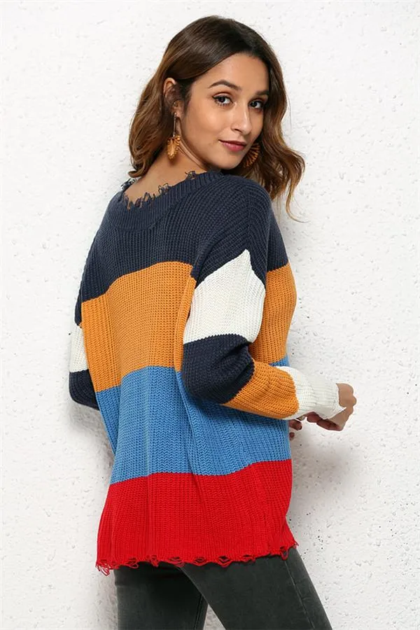 Distressed Versatile Sweater - Light Blue