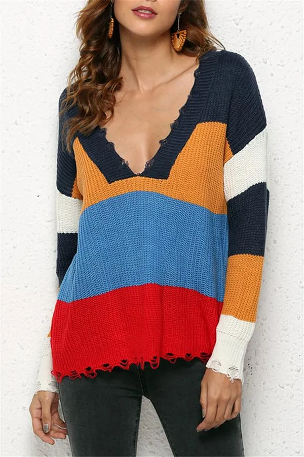 Distressed Versatile Sweater - Light Blue