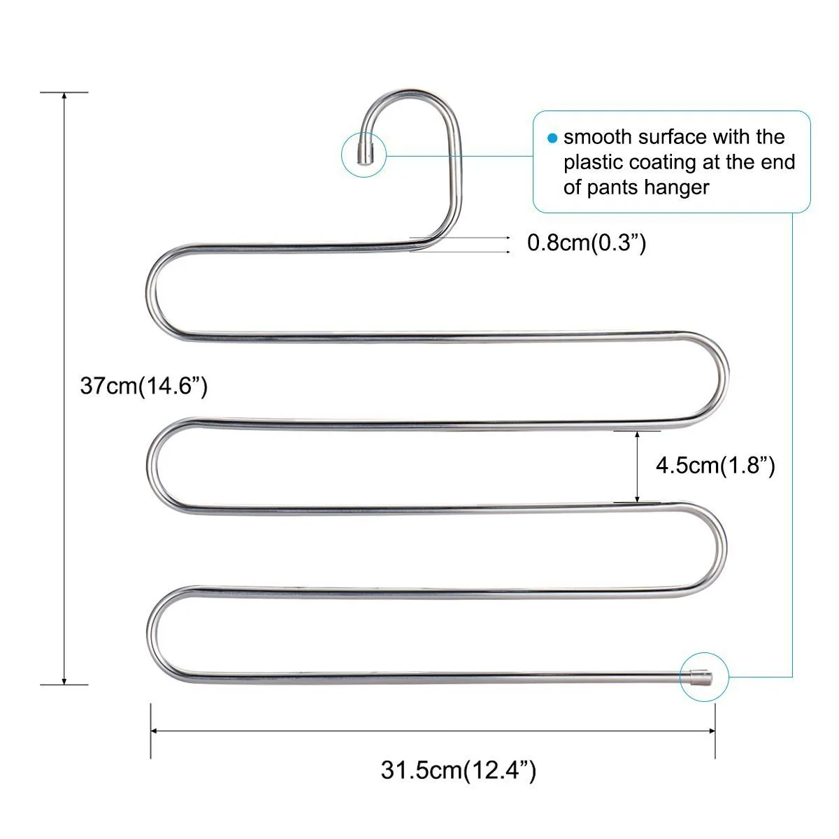 Eityilla S Type Clothes Pants Hangers Stainless Steel Space Saving Hangers 5 Layers Closet Storage Organizer for Jeans Trousers Tie Belt Scarf (6-Pieces)