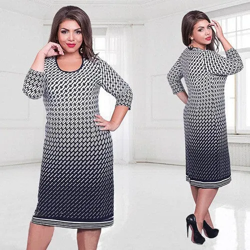 Elegant women dresses large size work dress big size plus size women clothing printed floral 6xl o-neck dress vestidos