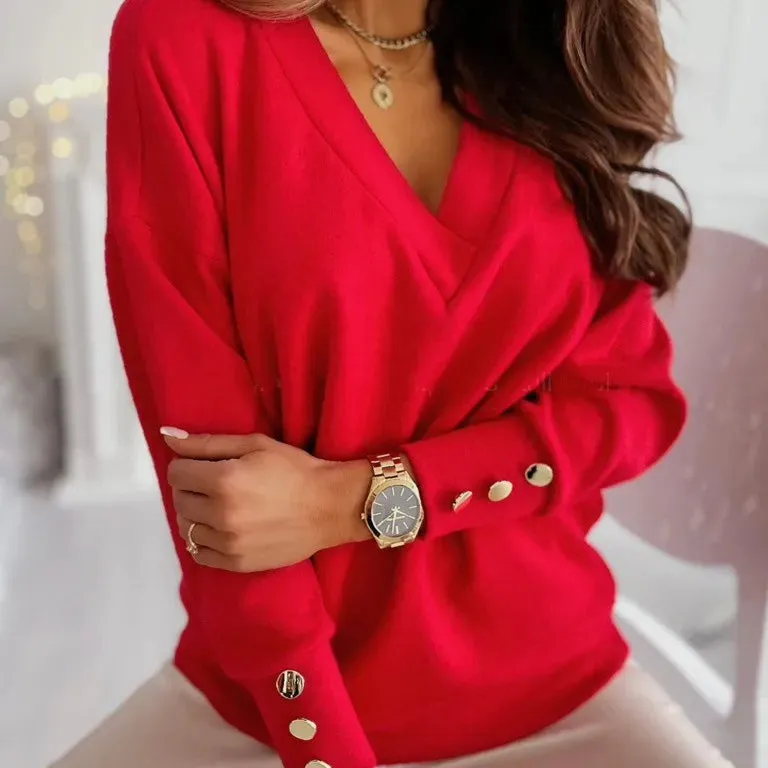 Ellen - Lässiger Frühlings V-Ausschnitt Pullover für Damen