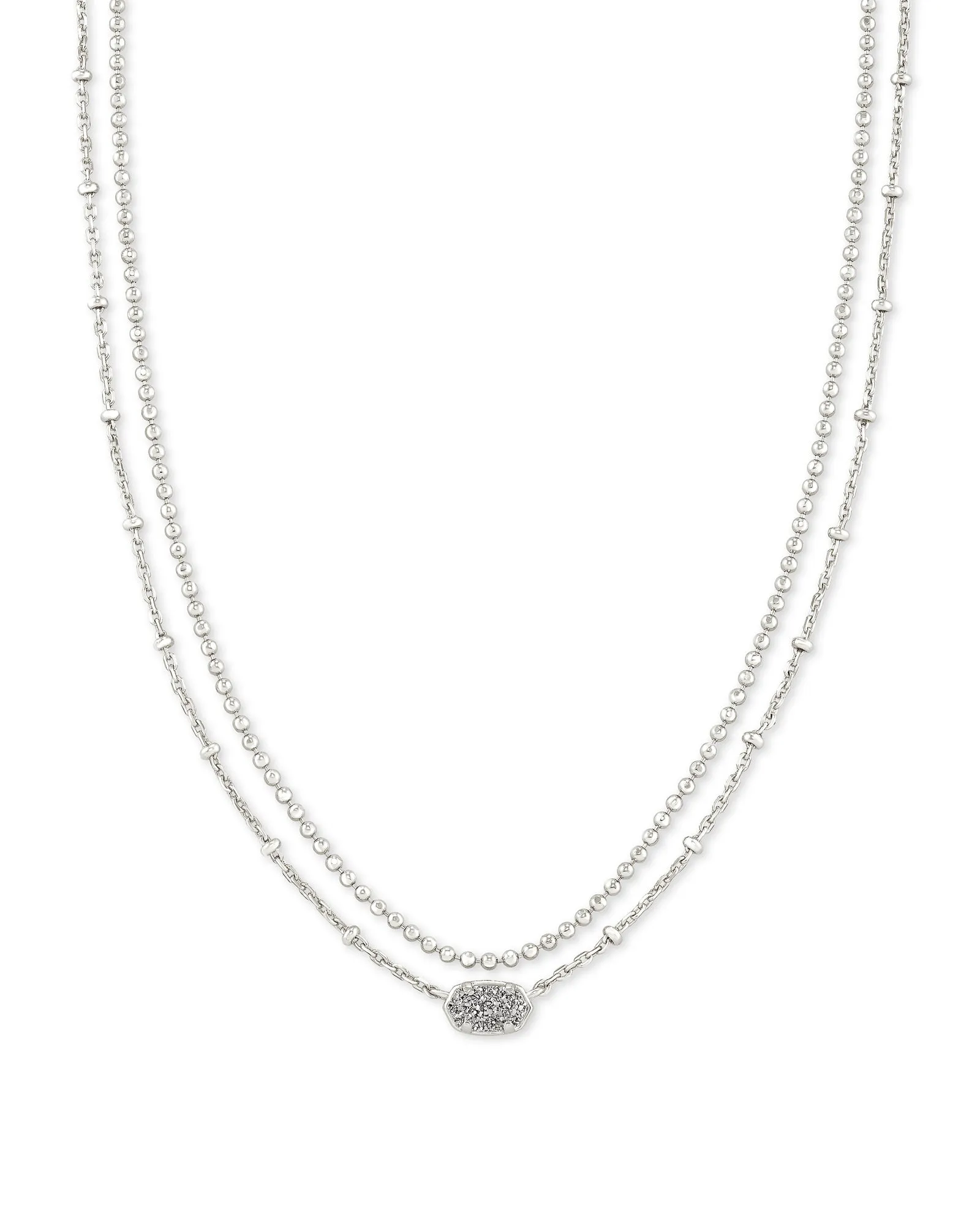 Emilie Multi Strand Necklace in Rhodium Platinum Drusy