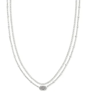 Emilie Multi Strand Necklace in Rhodium Platinum Drusy