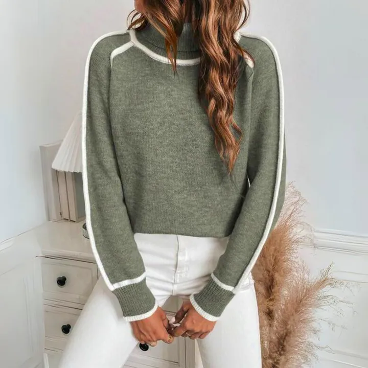 EVELYN - PULL EN MAILLE LUXE VERT OLIVE 