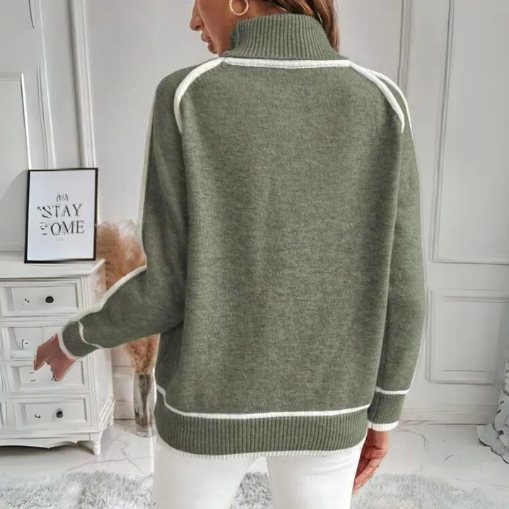 EVELYN - PULL EN MAILLE LUXE VERT OLIVE 