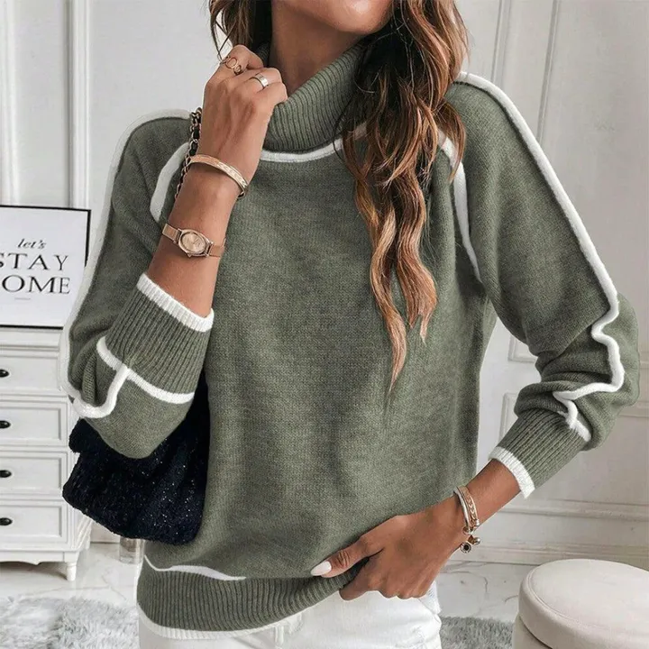 EVELYN - PULL EN MAILLE LUXE VERT OLIVE 