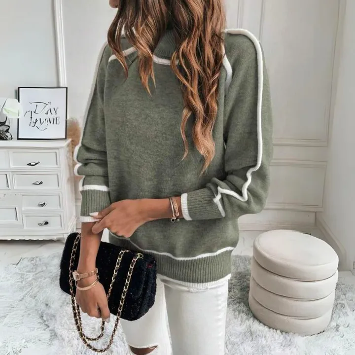 EVELYN - PULL EN MAILLE LUXE VERT OLIVE 