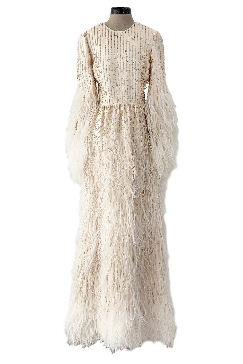 Extraordinary Resort 2020 Valentino by Pierpaolo Piccioli Ivory Silk Beaded Feather Dress