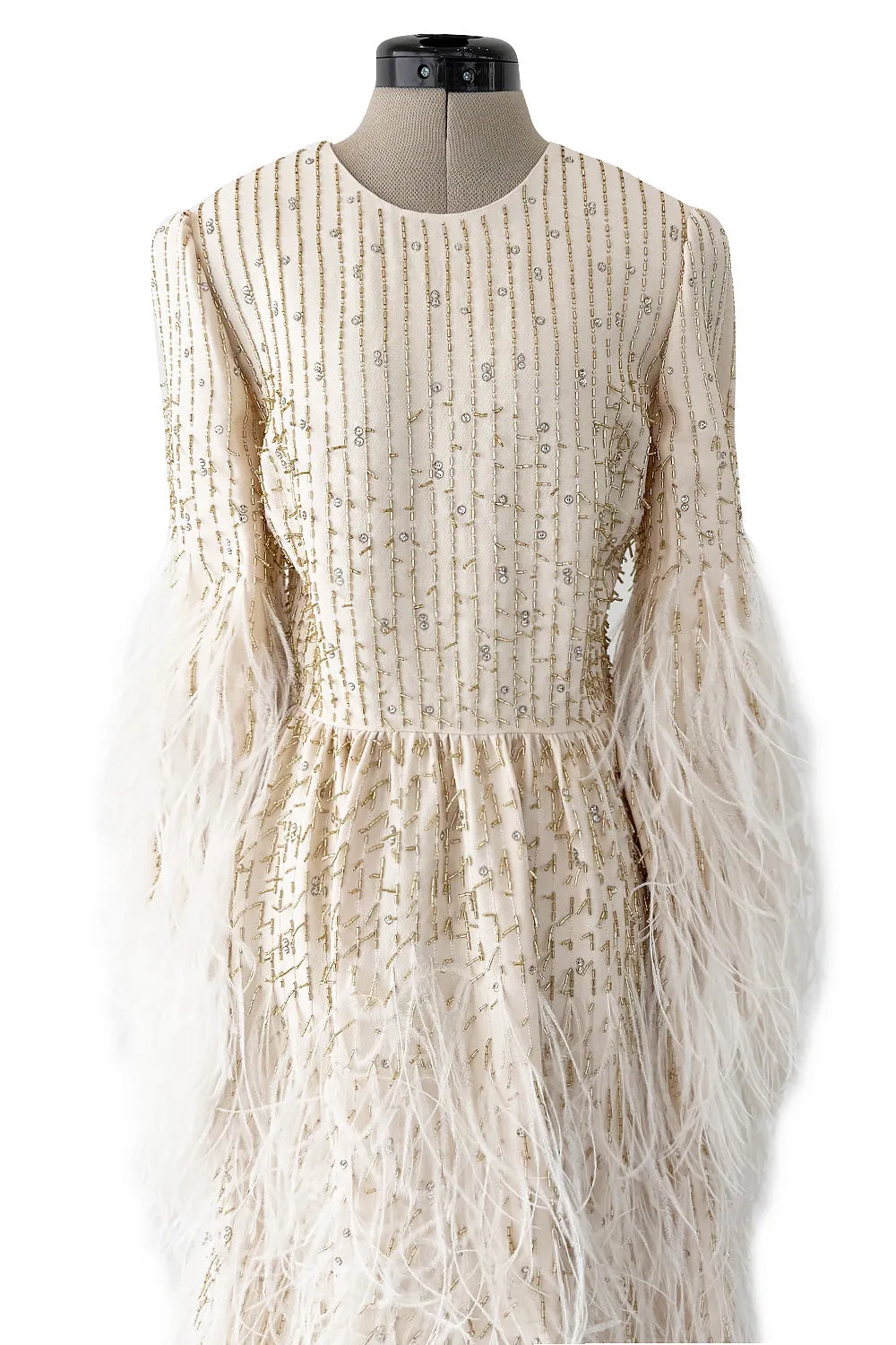 Extraordinary Resort 2020 Valentino by Pierpaolo Piccioli Ivory Silk Beaded Feather Dress