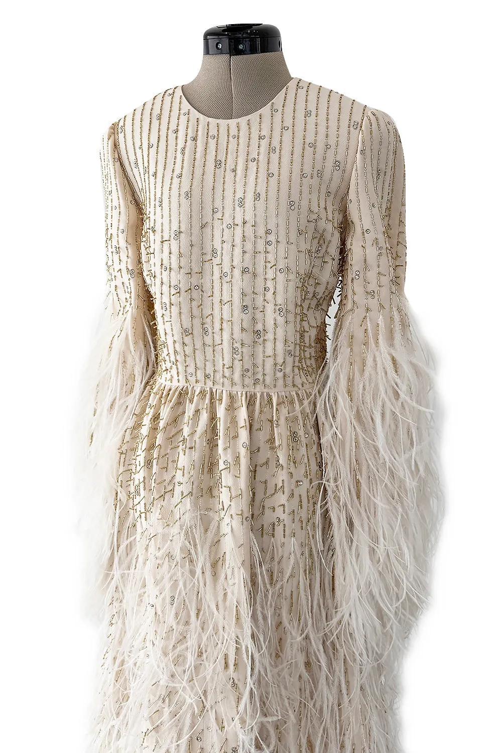 Extraordinary Resort 2020 Valentino by Pierpaolo Piccioli Ivory Silk Beaded Feather Dress