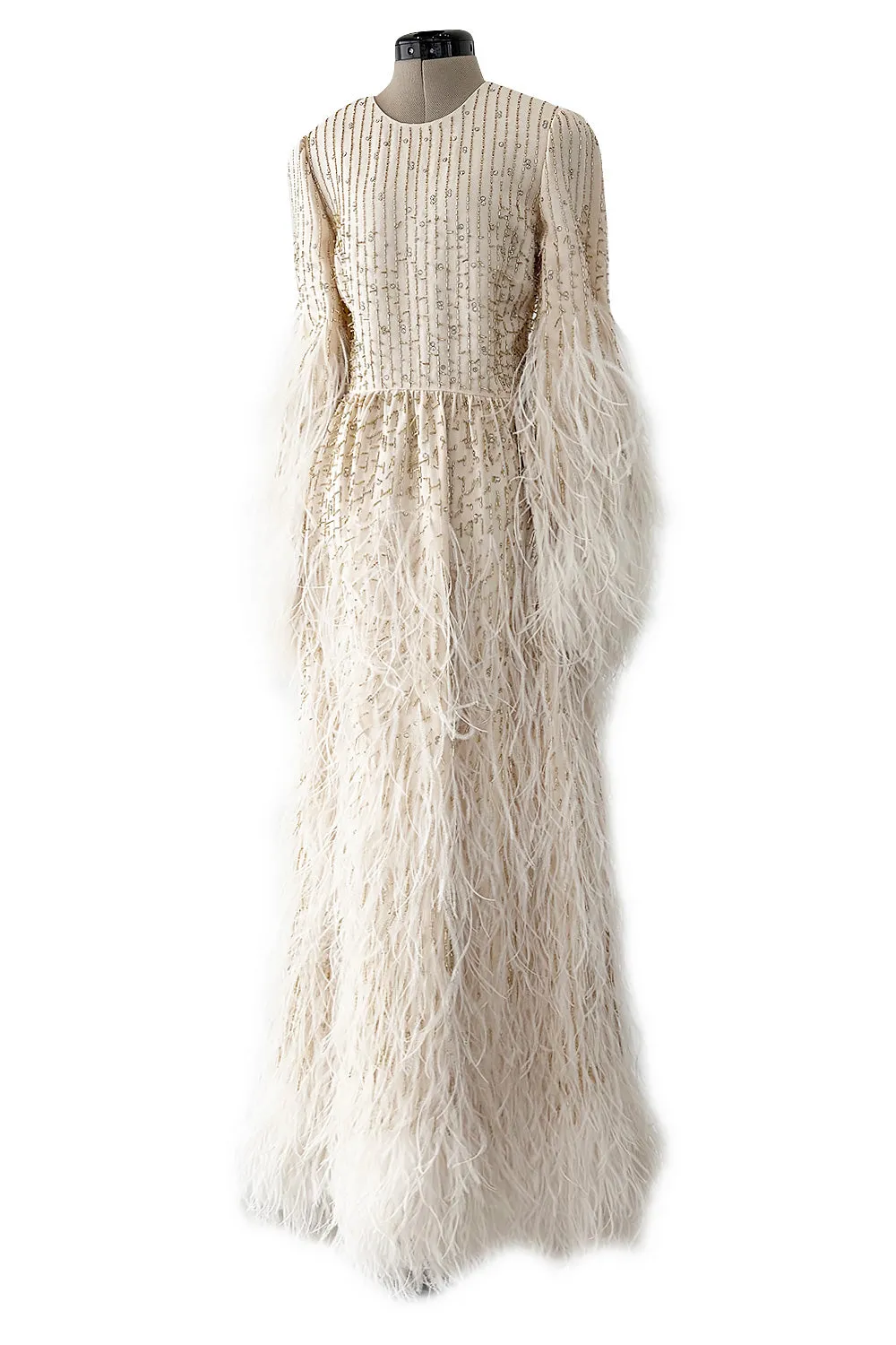 Extraordinary Resort 2020 Valentino by Pierpaolo Piccioli Ivory Silk Beaded Feather Dress