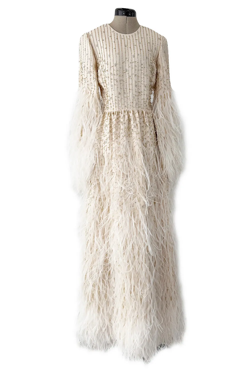 Extraordinary Resort 2020 Valentino by Pierpaolo Piccioli Ivory Silk Beaded Feather Dress
